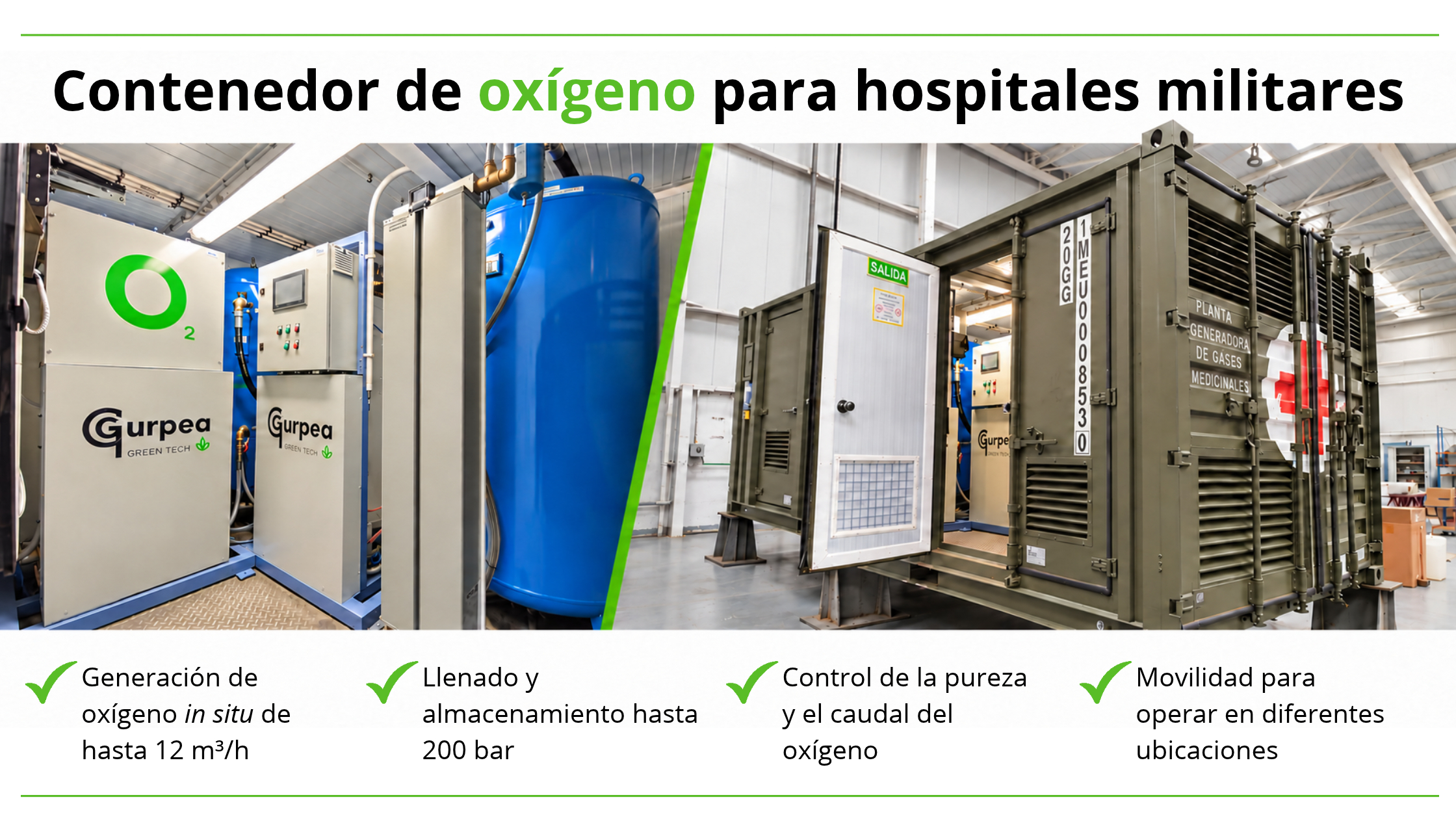 Contenedor de oxígeno para hospitales militares